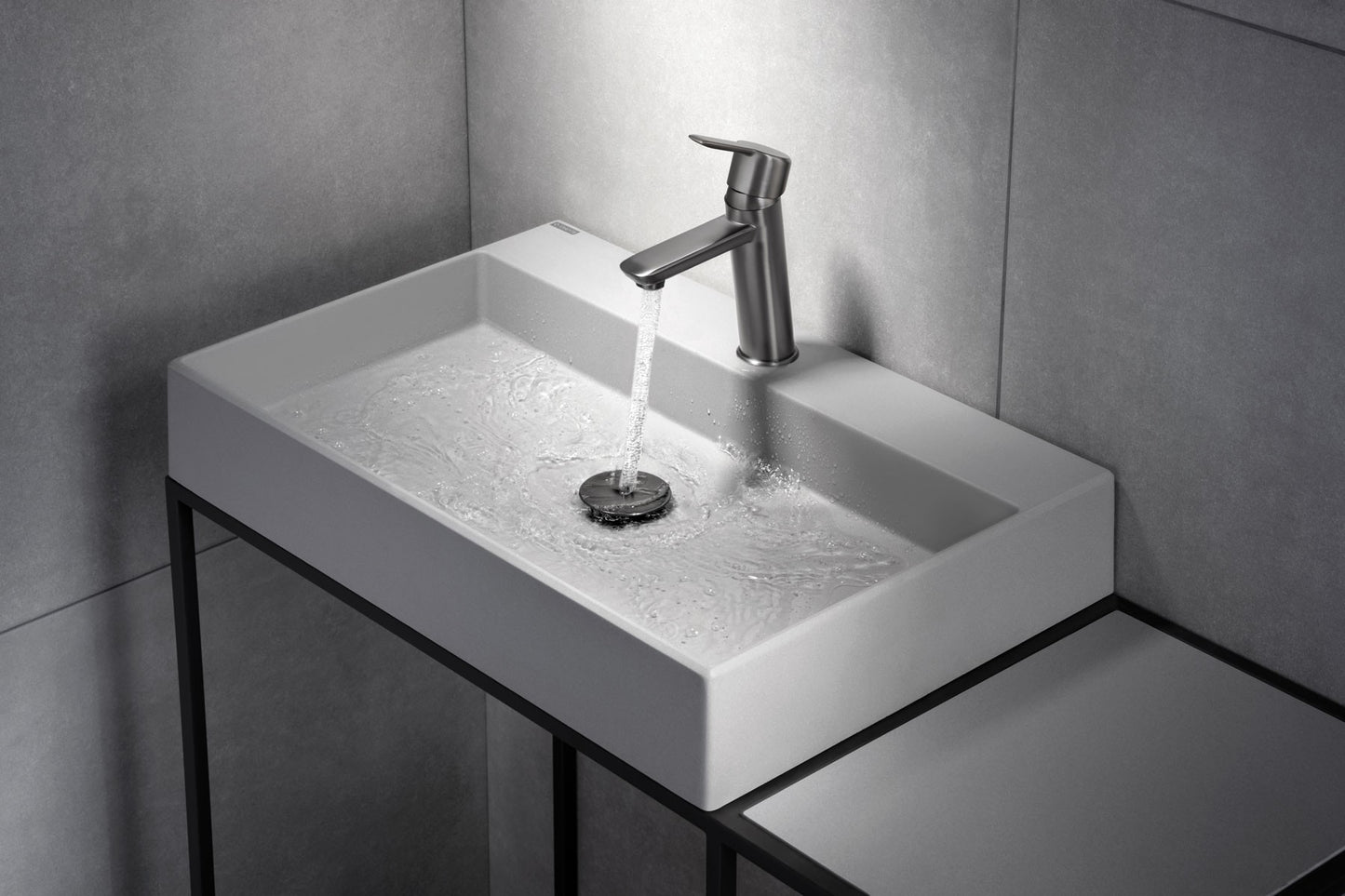 Deante CORREO Granit-Aufsatzwaschtisch mit Armaturenbank 60 x 40 cm Grau Metallic