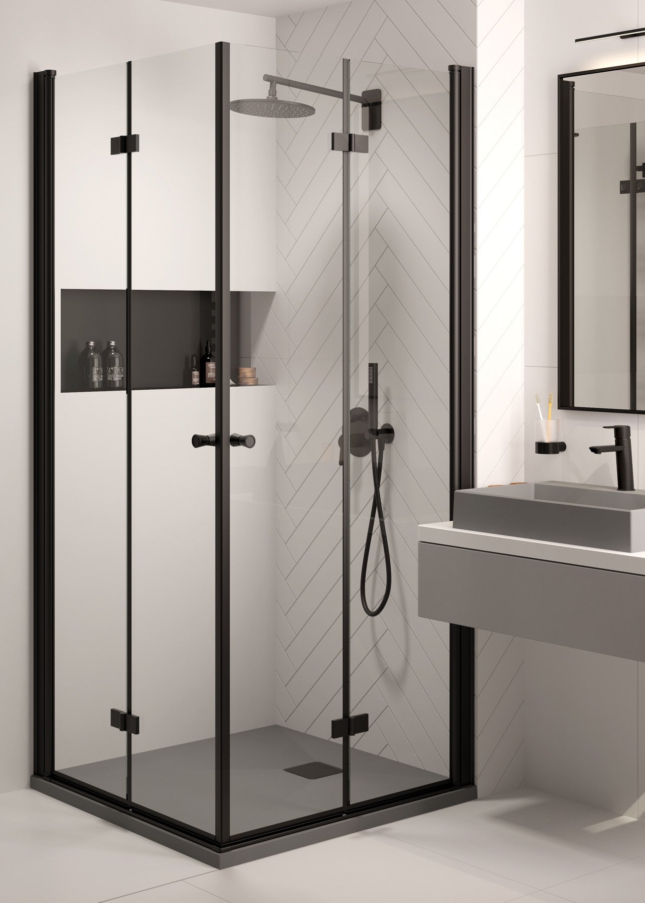 Deante KERRIA PLUS Falttür für Dusche Nischentür 80 x 200 cm Schwarz