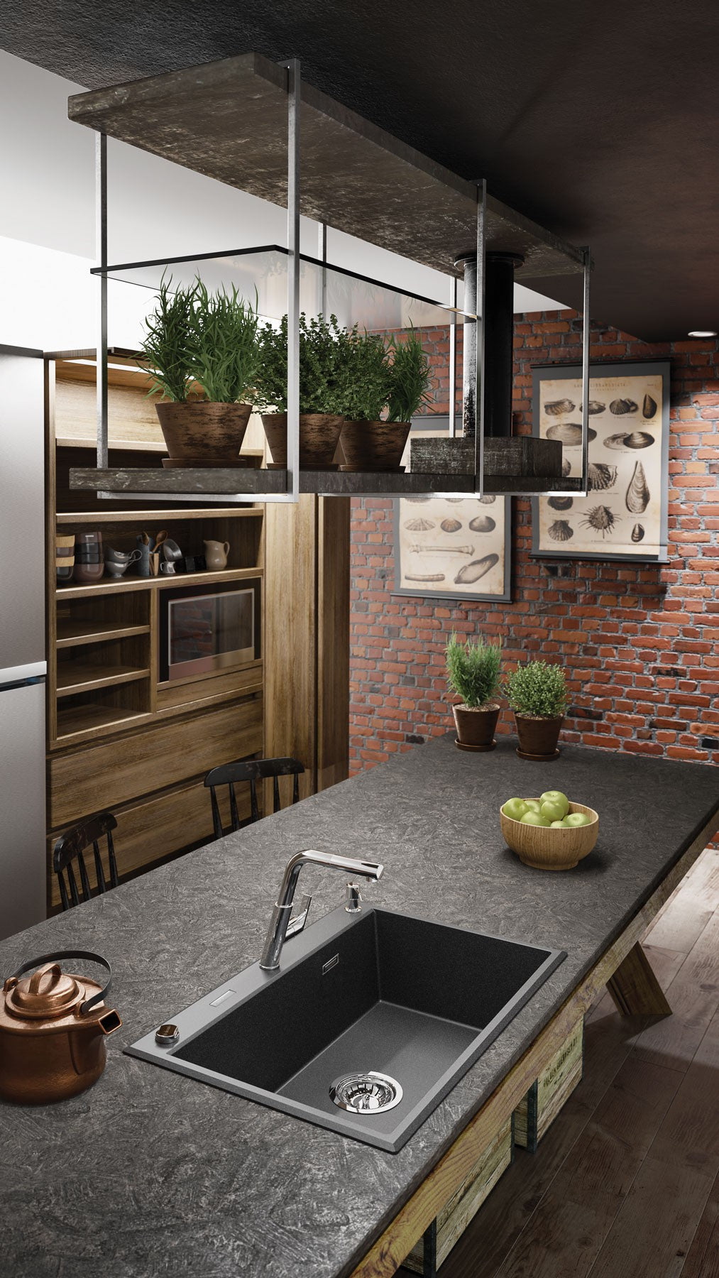 Deante ERIDAN Granitspüle 70 x 52 cm 1-Becken mit automatischer Abflusssperre Anthrazit Metallic