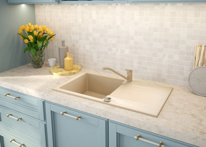 Deante EVORA Granitspülbecken mit Abtropffläche 78 x 44 cm reversibel Beige