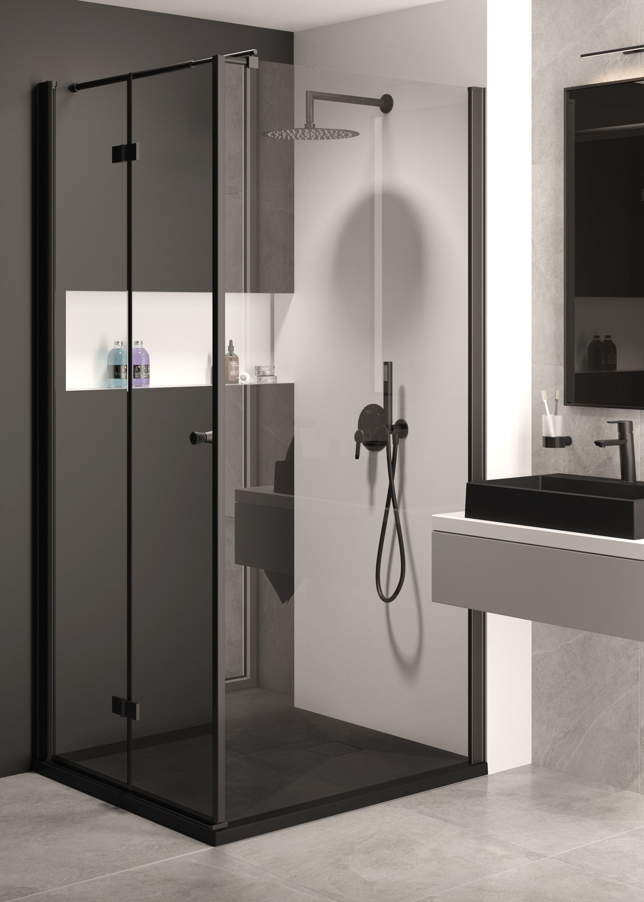 Deante KERRIA PLUS Falttür für Dusche Nischentür 100 x 200 cm Schwarz