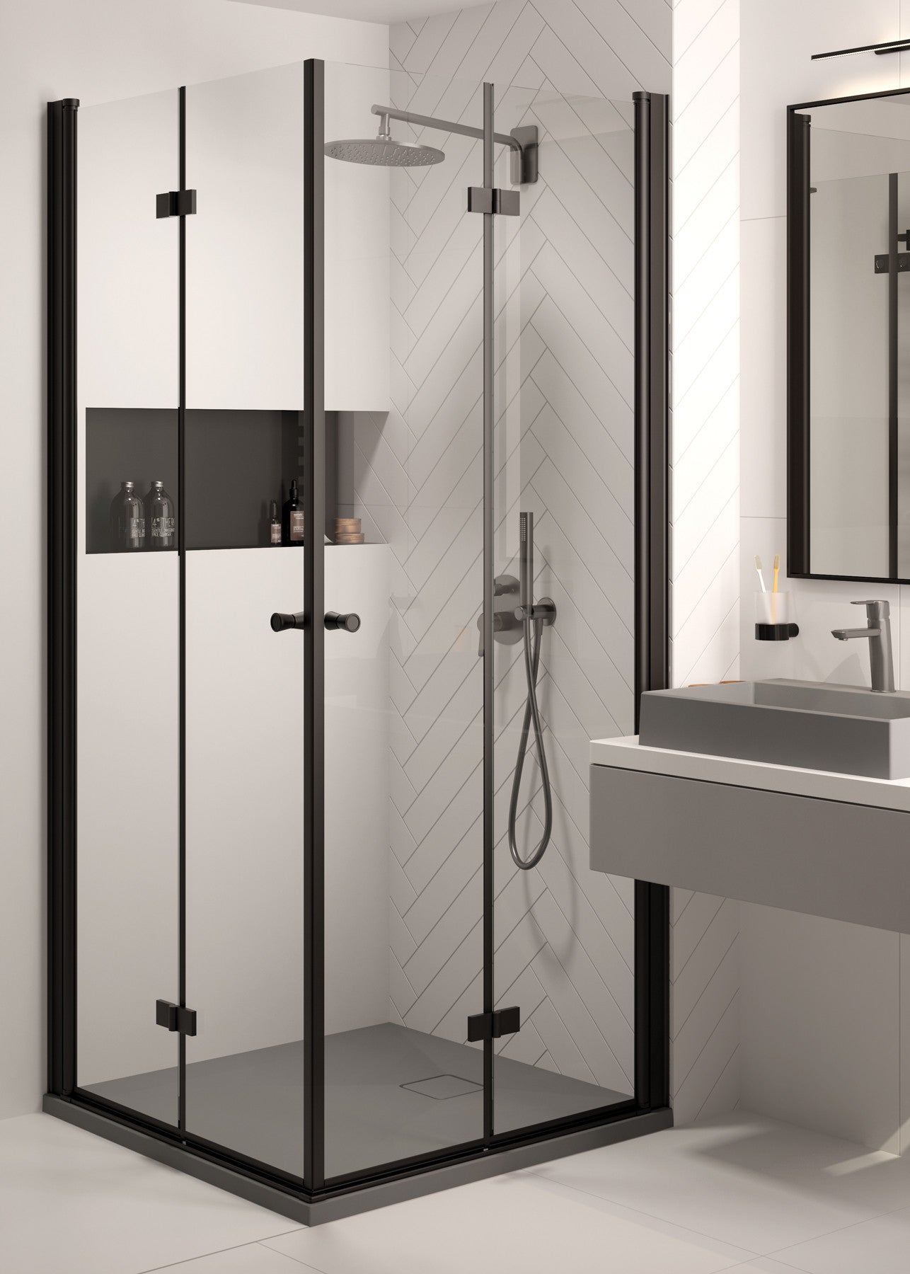 Deante KERRIA PLUS Falttür für Dusche Nischentür 100 x 200 cm Schwarz