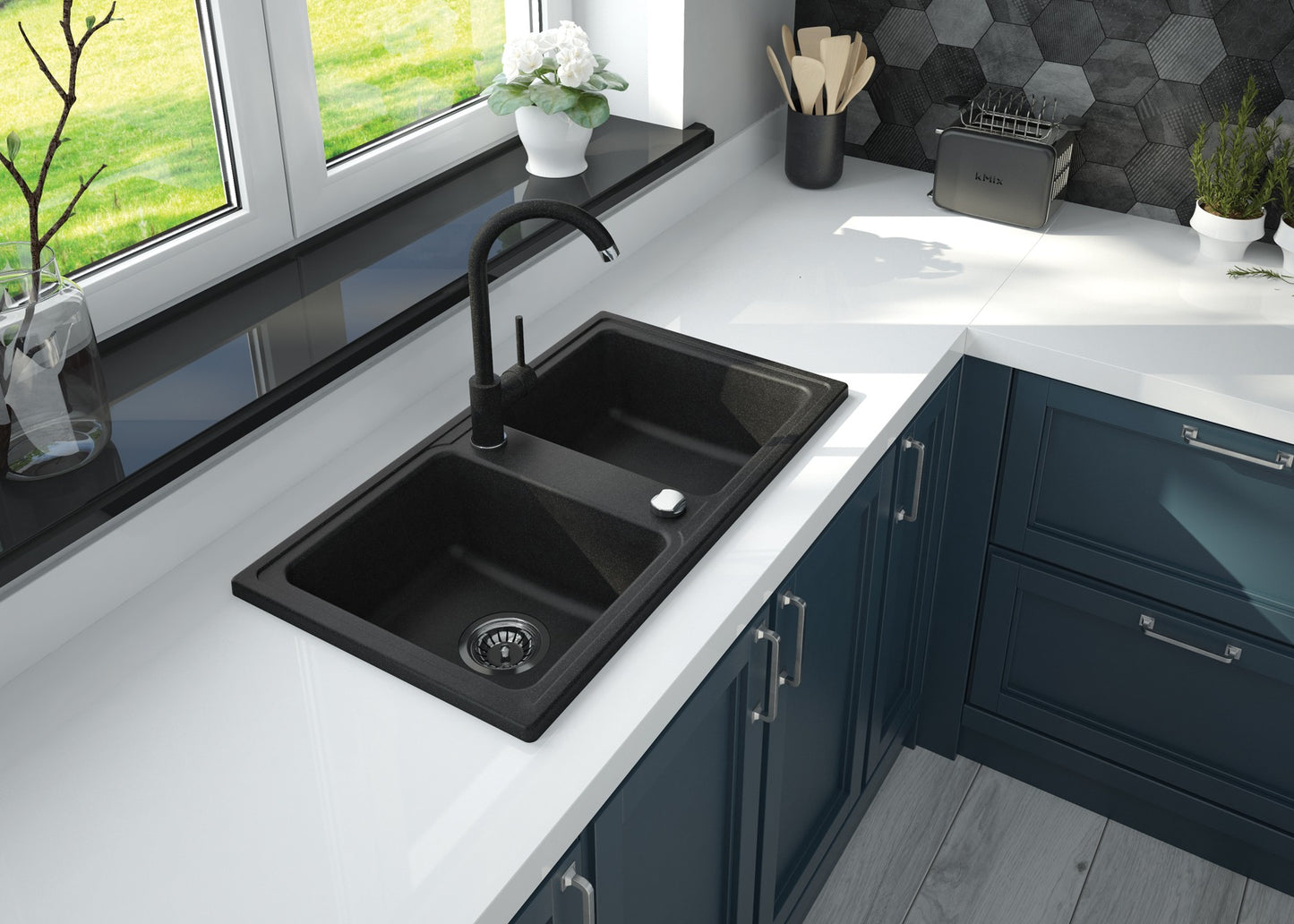 Deante NEMEZJA Küchenarmatur mit Einhebelmischer hoher Auslauf Graphit