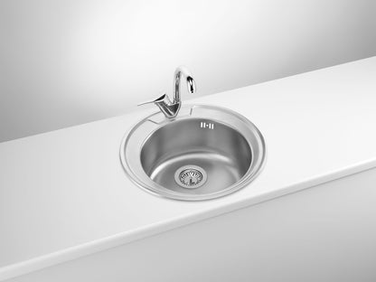 Deante TWIST Edelstahlspüle mit Hahnloch inklusive Siphon ⌀49 cm rund Stahl gebürstet