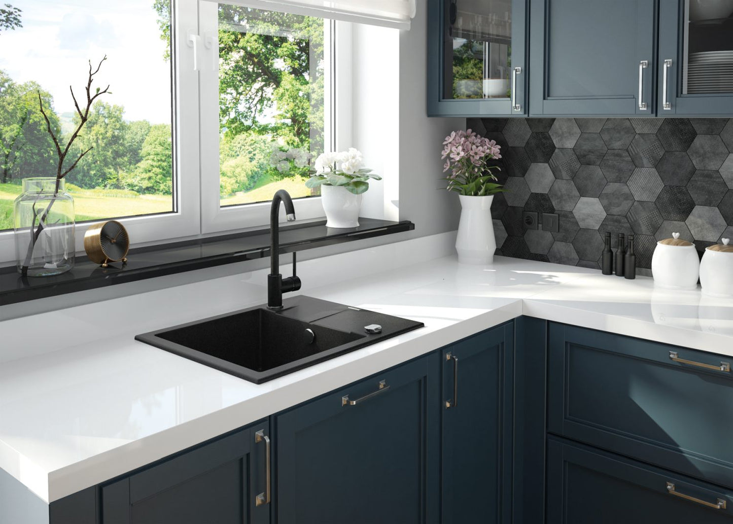 Deante NEMEZJA Küchenarmatur mit Einhebelmischer hoher Auslauf Graphit