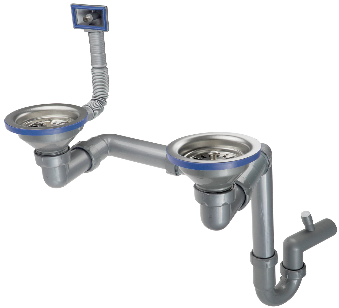 Deante Siphon für Edelstahlspülen mit 1,5 und 2 Becken für 3,5" Abfluss Grau