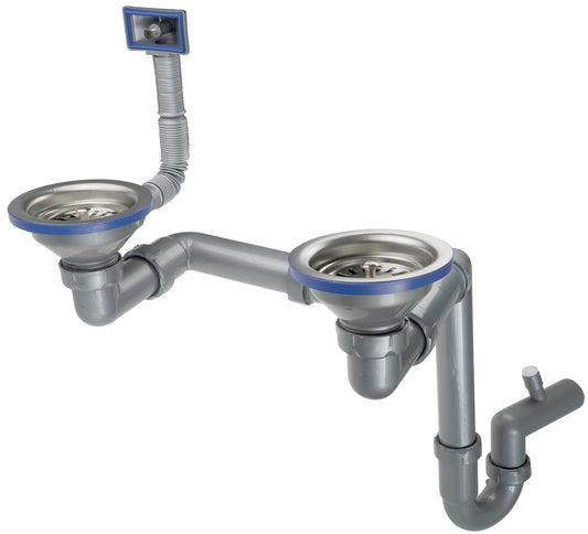 Deante Siphon für Edelstahlspülen mit 1,5 und 2 Becken für 3,5" Abfluss Grau
