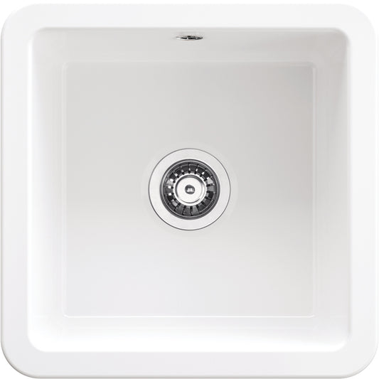 Deante LUMI Keramik-Spülbecken 1-Becken Einbau & Unterbau 45 cm Quadrat Weiß