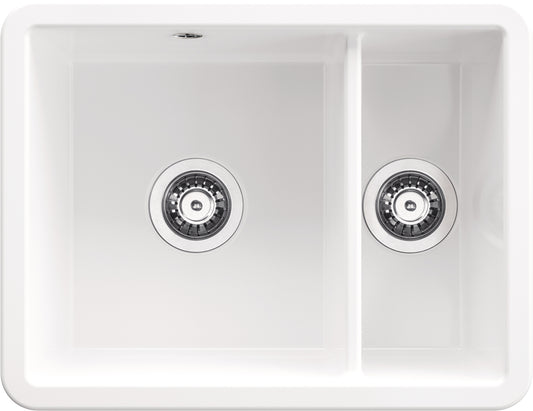 Deante LUMI Keramik-Küchenspüle 1,5-Becken Einbau & Unterbau 55 x 43 cm Weiß