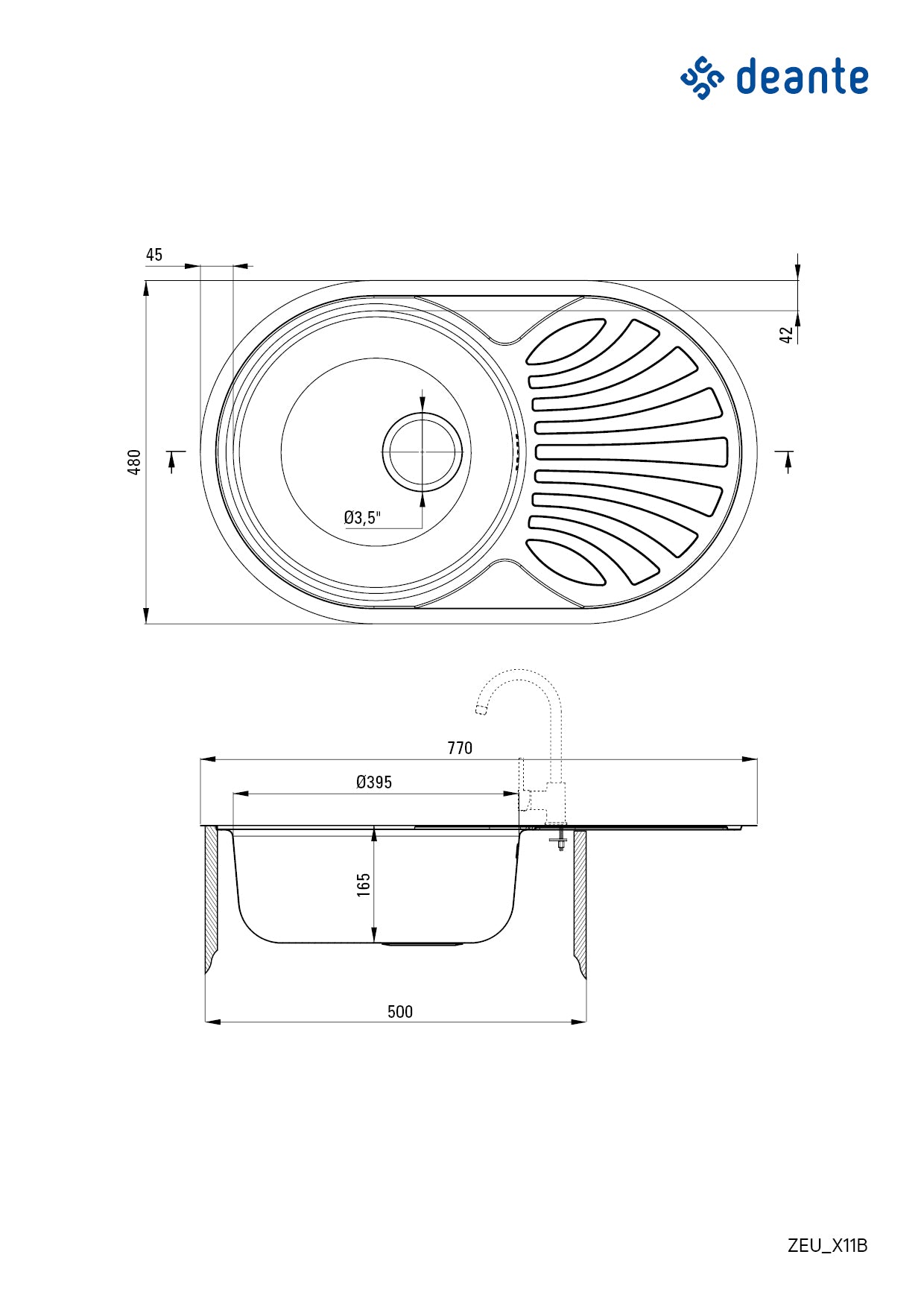 Deante TWIST Küchenspüle aus Edelstahl 1-Becken 77 x 48 cm Oval Dekor-Oberfläche