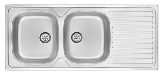 Deante TECHNO Edelstahl-Küchenspüle mit Abtropffläche 2-Becken 116 x 50 cm Dekor-Oberfläche