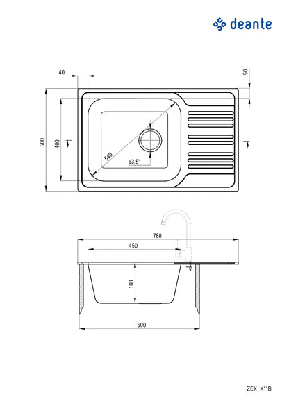 Deante XYLO Küchenspüle aus Edelstahl 1-Becken 78 x 50 cm rechteckig Stahl gebürstet
