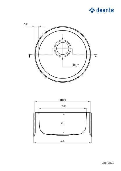 Deante TWIST Edelstahlspüle inklusive Siphon ⌀42 cm rund Stahl gebürstet