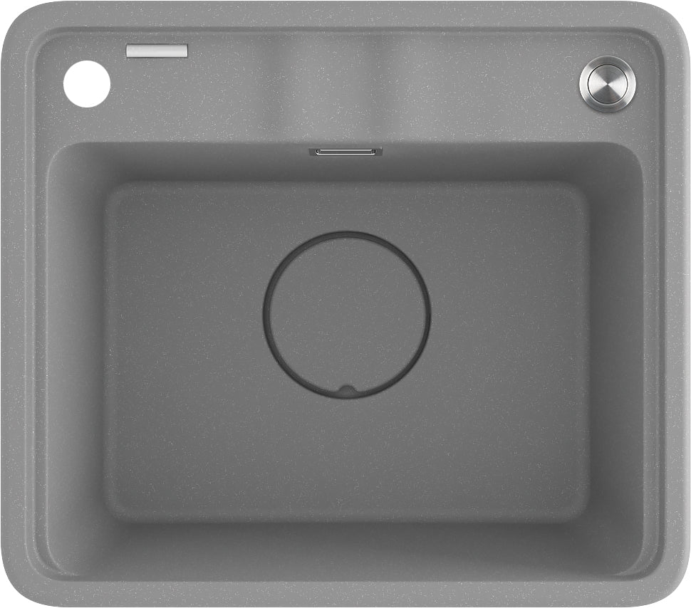 Deante MOMI Granitspüle mit tiefem Becken, Automatik-Stöpsel & Schneidebrett Grau Metallic