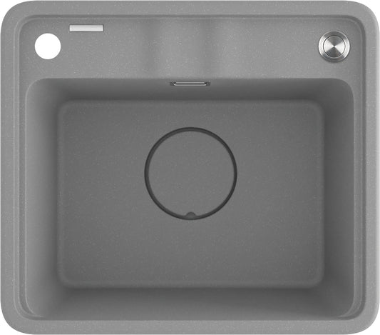 Deante MOMI Granitspüle mit tiefem Becken, Automatik-Stöpsel & Schneidebrett Grau Metallic
