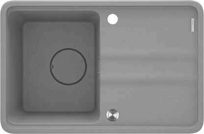 Deante MOMI Granitspüle 67 x 44 cm mit Abtropfbereich und Schneidebrett Grau Metallic