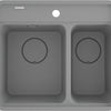 Deante MOMI Granitspüle 1,5-Becken 60 x 52 cm Auto-Stöpsel & Schneidebrett Grau Metallic