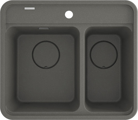 Deante MOMI Granitspüle 1,5-Becken 60 x 52 cm Auto-Stöpsel & Schneidebrett Anthrazit Metallic