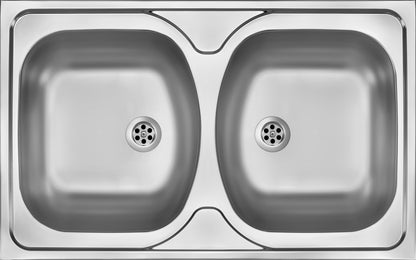 Deante TANGO Aufsatzspüle aus Edelstahl 2-Becken 80 x 50 x 14 cm rechteckig Stahl gebürstet