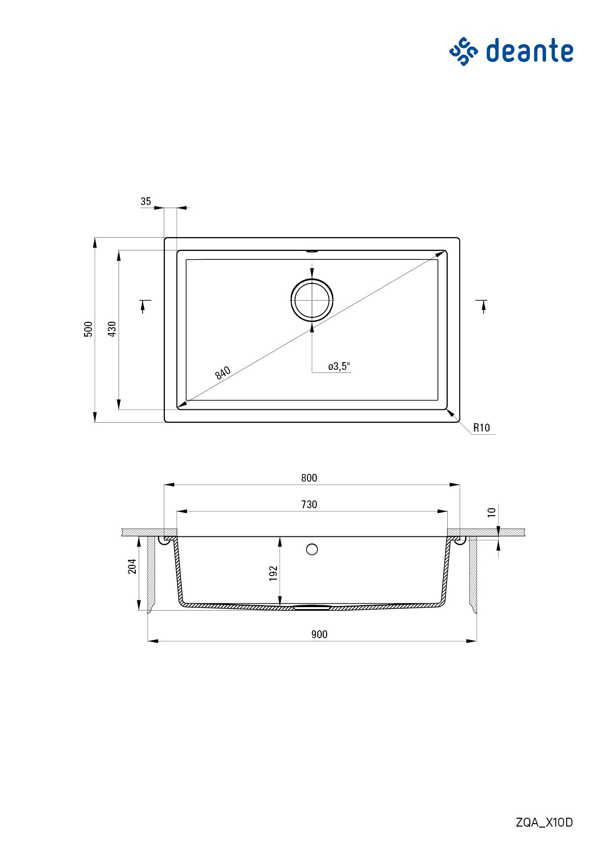 Deante CORDA Unterbau-Granitspüle 1-Becken 80 x 50 cm rechteckig breit Graphit Metallic