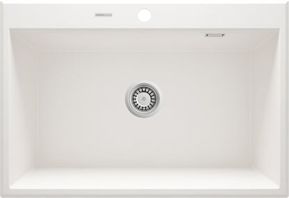 Deante ERIDAN Granitspüle 70 x 52 cm 1-Becken mit automatischer Abflusssperre Alabaster