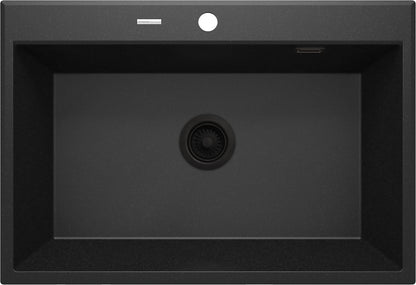 Deante ERIDAN Granitspüle 70 x 52 cm 1-Becken mit automatischer Abflusssperre Graphit Metallic