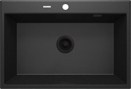 Deante ERIDAN Granitspüle 70 x 52 cm 1-Becken mit automatischer Abflusssperre Graphit Metallic