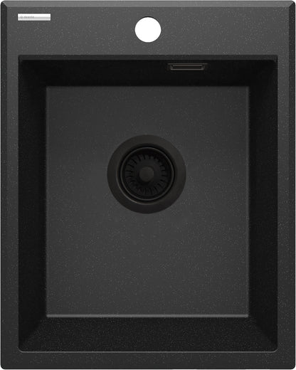 Deante ERIDAN Granitspüle 40 x 50 cm 1-Becken mit automatischer Abflusssperre Graphit Metallic