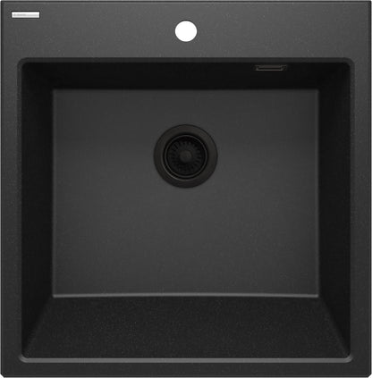 Deante ERIDAN Granit-Spülstein 60 x 61 cm 1-Becken automatische Abflusssperre Graphit Metallic