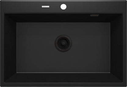 Deante ERIDAN Granitspüle 70 x 52 cm 1-Becken mit automatischer Abflusssperre Schwarz