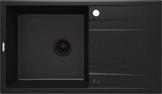 Deante ERIDAN Granitspüle 86 x 50 cm mit Abtropffläche und Siphon-Knopf Schwarz