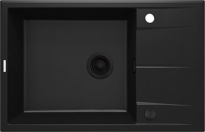 Deante ERIDAN Granitspüle 78 x 50 cm mit Abtropffläche und Siphon-Knopf Schwarz