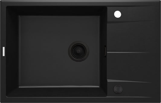 Deante ERIDAN Granitspüle 78 x 50 cm mit Abtropffläche und Siphon-Knopf Schwarz