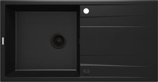 Deante ERIDAN Granitspüle 100 x 52 cm mit Abtropffläche und Siphon-Knopf Schwarz