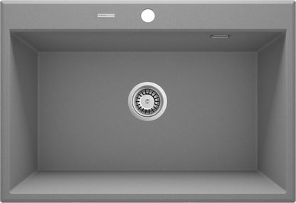 Deante ERIDAN Granitspüle 70 x 52 cm 1-Becken mit automatischer Abflusssperre Grau Metallic