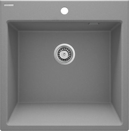 Deante ERIDAN Granit-Spülstein 60 x 61 cm 1-Becken automatische Abflusssperre Grau Metallic