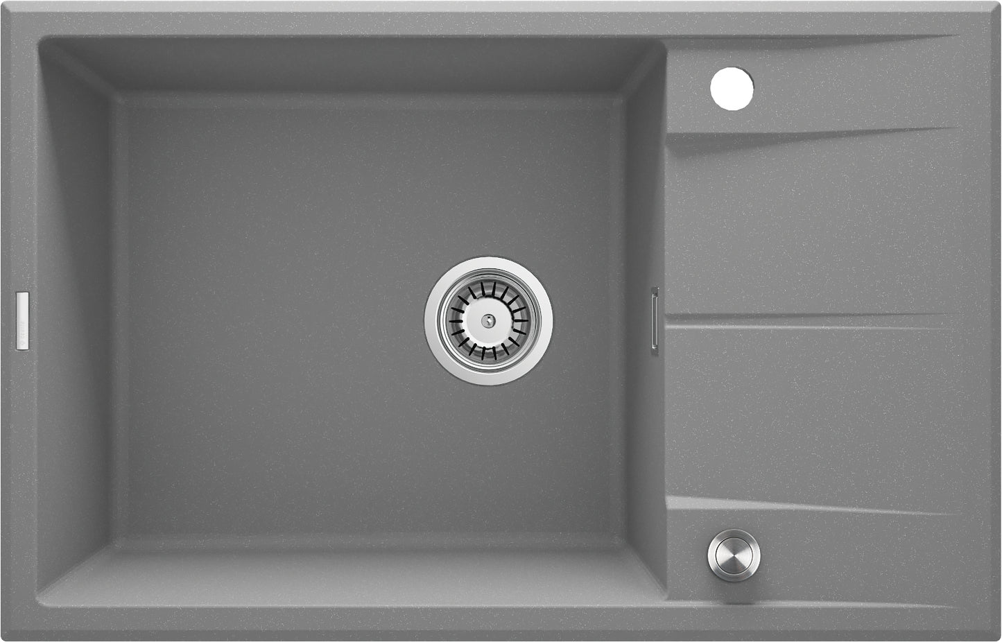 Deante ERIDAN Granitspüle 78 x 50 cm mit Abtropffläche und Siphon-Knopf Grau Metallic