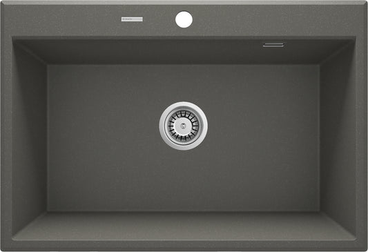 Deante ERIDAN Granitspüle 70 x 52 cm 1-Becken mit automatischer Abflusssperre Anthrazit Metallic