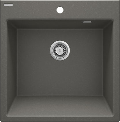 Deante ERIDAN Granit-Spülstein 60 x 61 cm 1-Becken automatische Abflusssperre Anthrazit Metallic