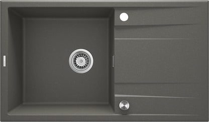 Deante ERIDAN Granitspüle 86 x 50 cm mit Abtropffläche und Siphon-Knopf Anthrazit Metallic