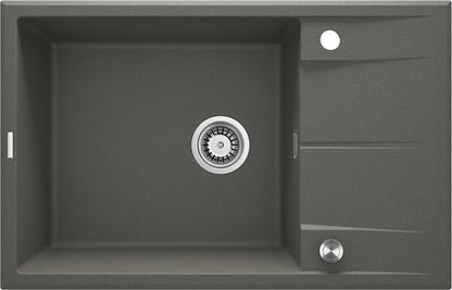 Deante ERIDAN Granitspüle 78 x 50 cm mit Abtropffläche und Siphon-Knopf Anthrazit Metallic