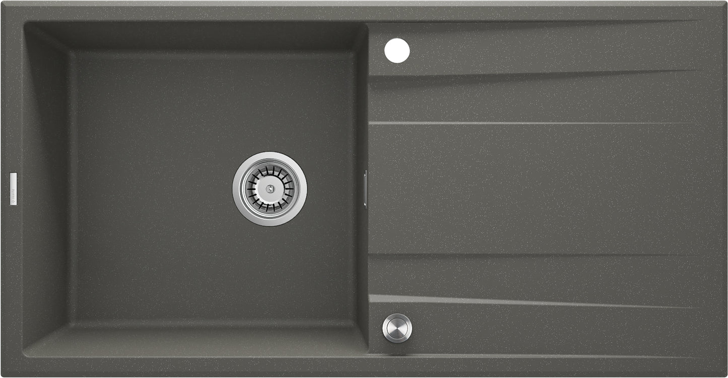 Deante ERIDAN Granitspüle 100 x 52 cm mit Abtropffläche und Siphon-Knopf Anthrazit Metallic