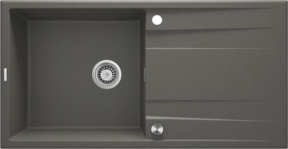 Deante ERIDAN Granitspüle 100 x 52 cm mit Abtropffläche und Siphon-Knopf Anthrazit Metallic