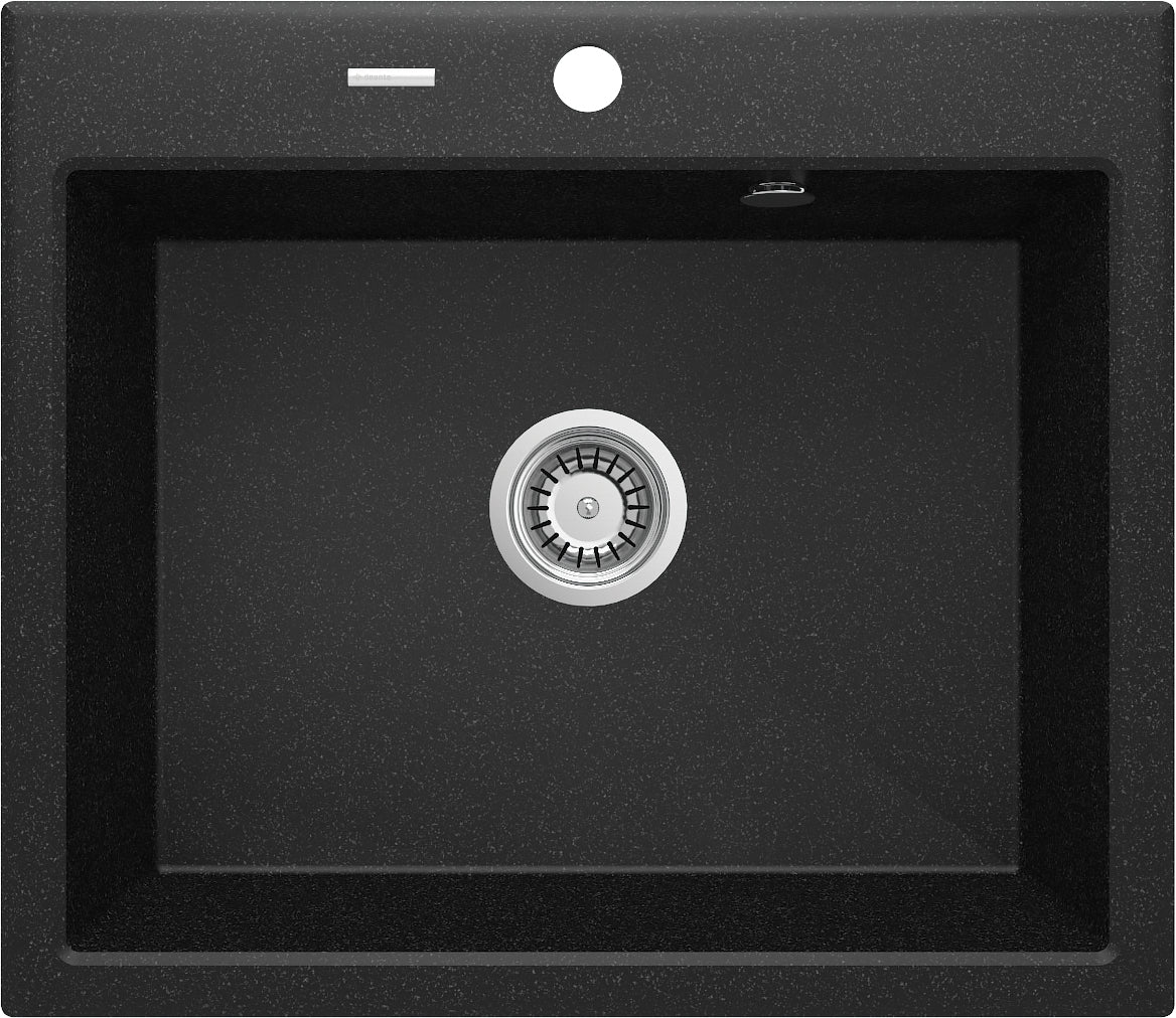 Deante ANDANTE Granitspüle 60 x 52 cm 1-Becken rechteckig mit Raumsparsiphon Graphit