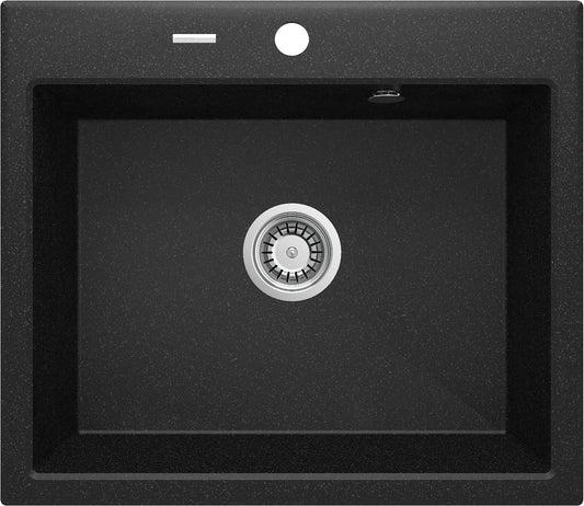 Deante ANDANTE Granitspüle 60 x 52 cm 1-Becken rechteckig mit Raumsparsiphon Graphit