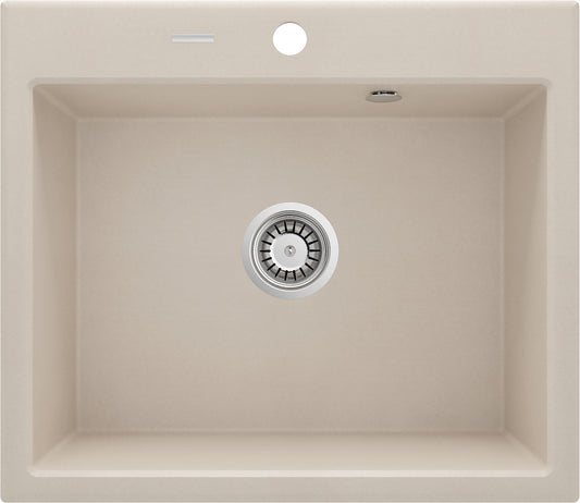 Deante ANDANTE Granitspüle 60 x 52 cm 1-Becken rechteckig mit Raumsparsiphon Beige