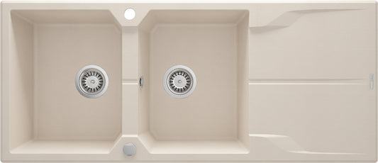 Deante ANDANTE Einbauspüle aus Granit mit Abtropffläche 2-Becken 116 x 50 cm Beige