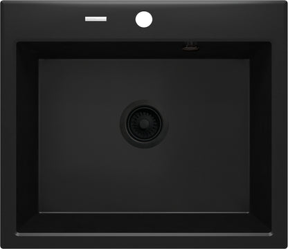 Deante ANDANTE Granitspüle 60 x 52 cm 1-Becken rechteckig mit Raumsparsiphon Schwarz