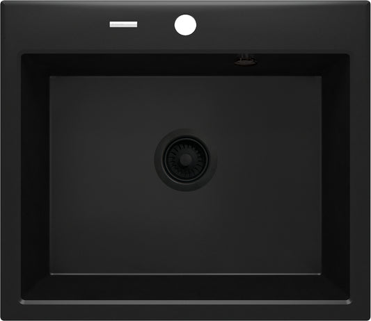 Deante ANDANTE Granitspüle 60 x 52 cm 1-Becken rechteckig mit Raumsparsiphon Schwarz