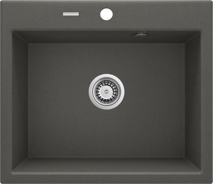 Deante ANDANTE Granitspüle 60 x 52 cm 1-Becken rechteckig mit Raumsparsiphon Anthrazit Metalic